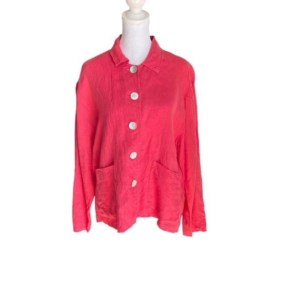 FLAX - Long Sleeve 100% Linen Button Down Shirt Blouse Sz S - Picture 1 of 8